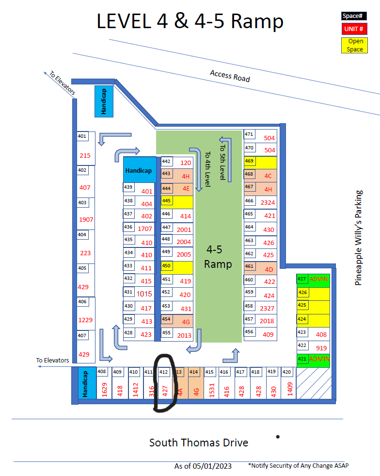 4th floor parking map showing the dedicated guest parking spot at Shores of Panama